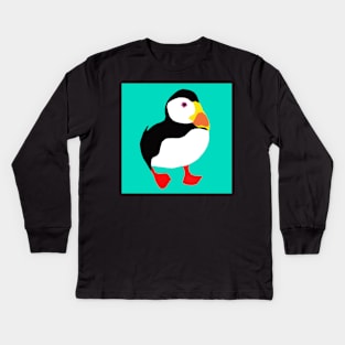 Stylised puffins on jade / turquoise Kids Long Sleeve T-Shirt